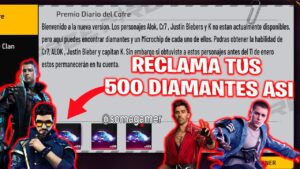 RECLAMA 500 💎 Garena ELIMINA PERSONAJE JUSTIN BIEBER, K, CR7, ALOK que son los MICROCHIPS free fire