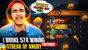 I BROKE 576 WINNING STREAK 🤯OF ANGRY YOUTUBER 🤬- GARENA FREE FIRE 🤟